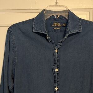 Polo by Ralph Lauren Lightweight Chambray Dark Denim Blue Shirt Medium Cotton